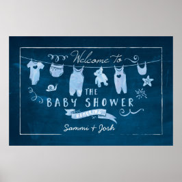 Póster Poster de signo de bienvenida de Baby Shower azul 