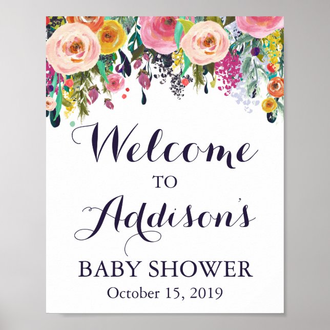 Póster Poster de signo de bienvenida de Baby Shower de fl (Frente)