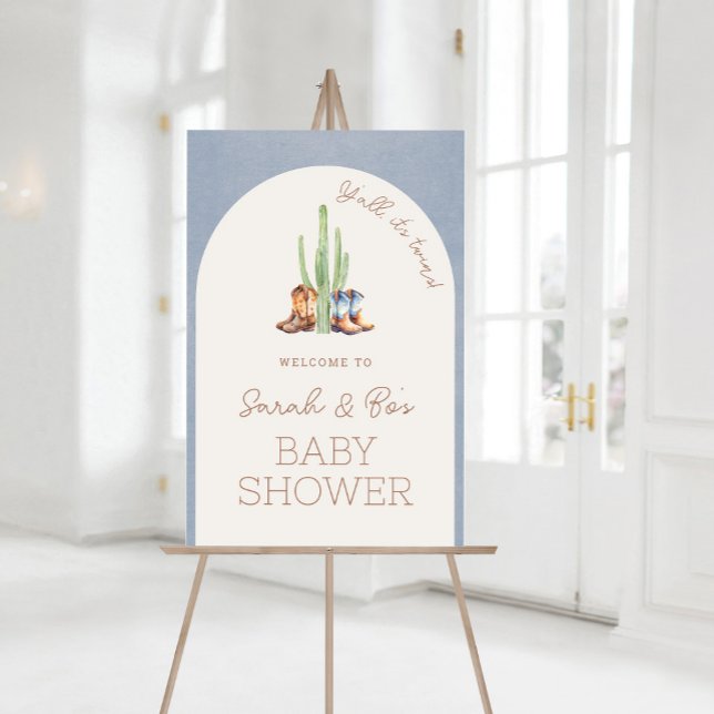 Póster Poster de signo de bienvenida de Baby Shower de lo (Cowboy Twins Baby Shower Welcome Sign)
