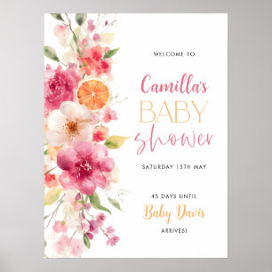 Póster Poster de signo de bienvenida de Baby Shower Flora