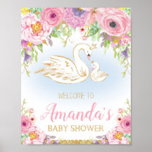 Poster de signo de bienvenida de Baby Shower Swan