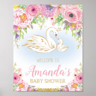 Póster Poster de signo de bienvenida de Baby Shower Swan
