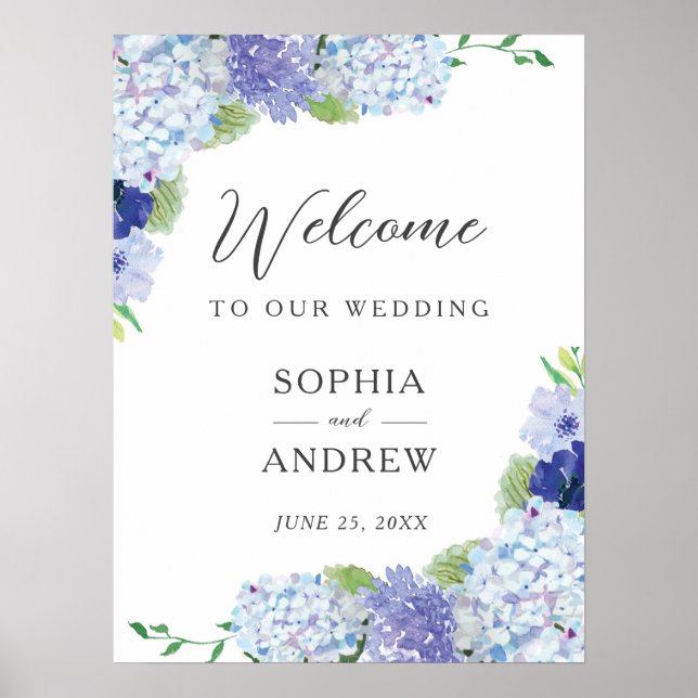 Póster Poster de signo de bienvenida de Boda de hidrangea (Frente)