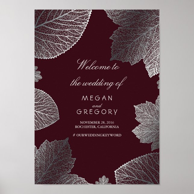 Póster Poster de signo de bienvenida de boda de otoño con (Frente)