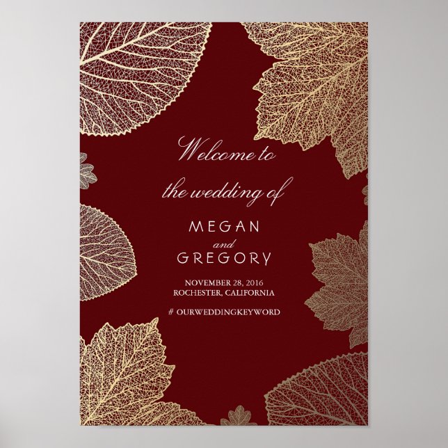 Póster Poster de signo de bienvenida de boda de otoño con (Frente)