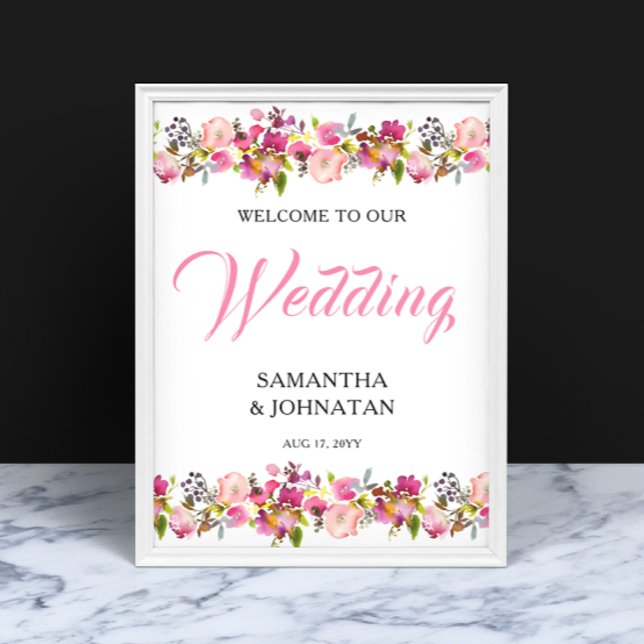 Póster Poster de signo de bienvenida de Boda floral rosa (Subido por el creador)