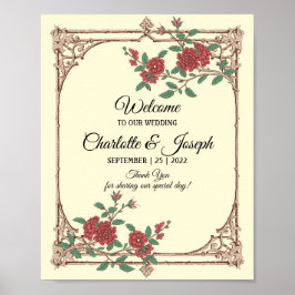 Póster Poster de signo de bienvenida de Boda romántico me