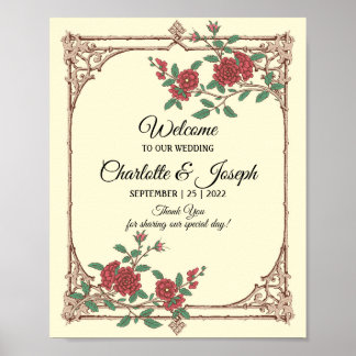 Póster Poster de signo de bienvenida de Boda romántico me