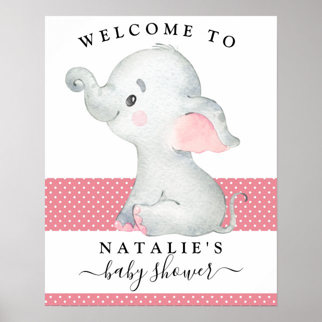 Póster Poster de signo de bienvenida de elefante rosa Bab (Frente)