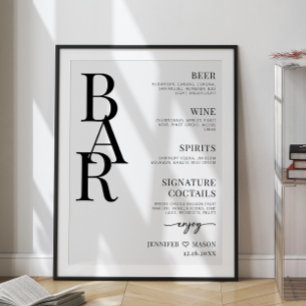 Póster Poster de signo de menú de barra de boda simple mi