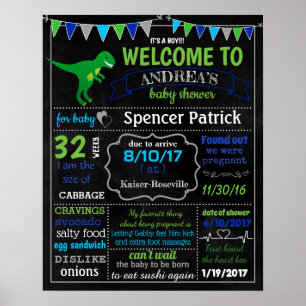 Póster Poster de signos de pizarra Baby Shower de Dinosau