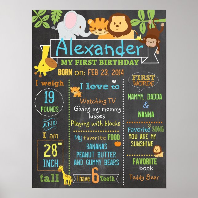 Póster Poster de signos de primer cumpleaños de Fiesta de (Frente)