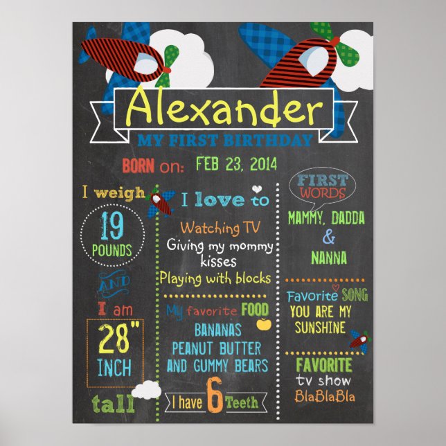 Póster Poster de signos de primer cumpleaños del Fiesta d (Frente)