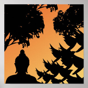 Póster Poster de Silhouette de Buddha Sunset