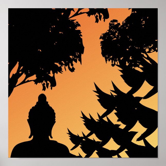 Póster Poster de Silhouette de Buddha Sunset (Frente)