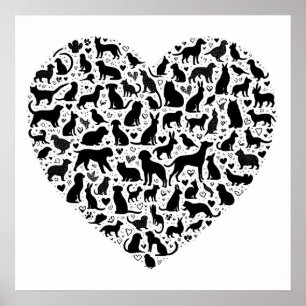 Póster Poster de silueta animal en forma de corazón