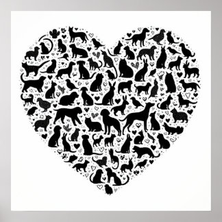 Póster Poster de silueta animal en forma de corazón