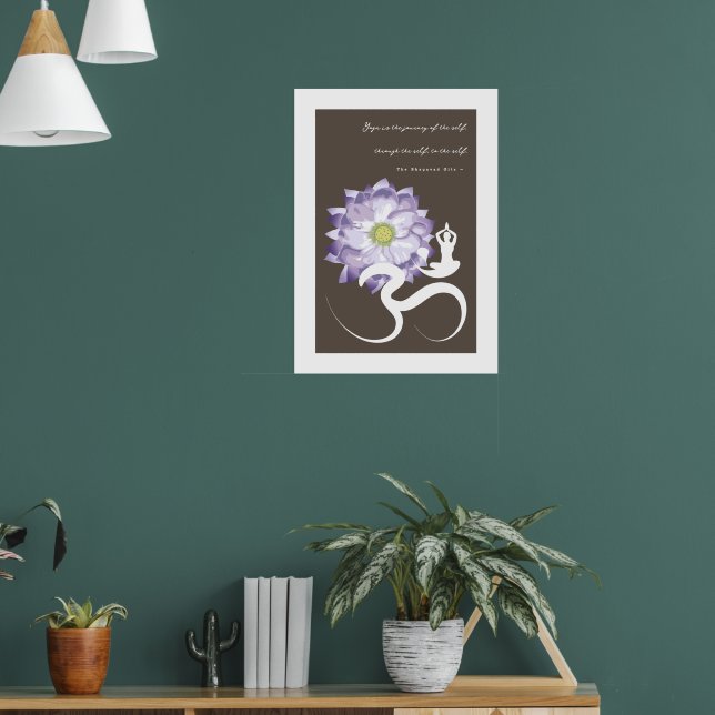 Póster Poster de símbolo de Om blanco de flores de yoga y (Salón 1)