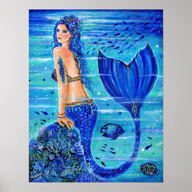 Póster Poster de sirena de arrecife azul por Renee Lavoie (Frente)
