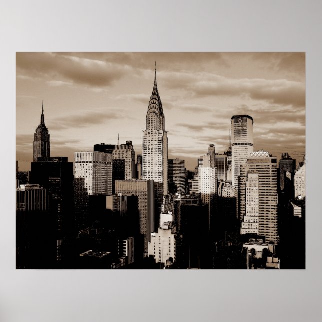 Póster Poster de sketch de tinta de Sepia New York (Frente)
