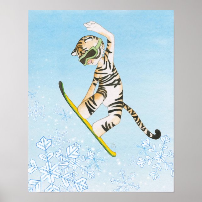 Póster Poster de snowboard de tigre (Frente)