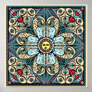 Póster Poster de Sun Mandala de estilo vintage