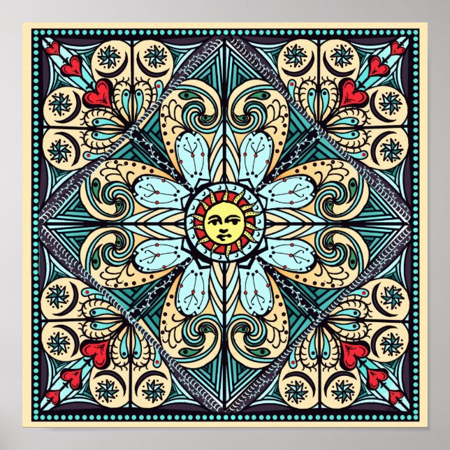 Póster Poster de Sun Mandala de estilo vintage (Frente)