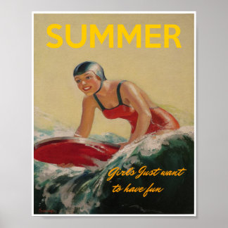 Póster Poster de surf de verano de los años 30