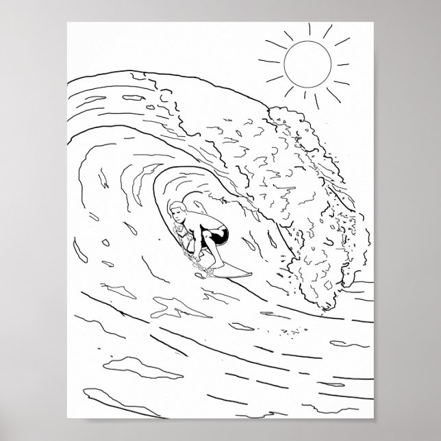 Póster Poster de Surfing Adulto Coloring (Frente)