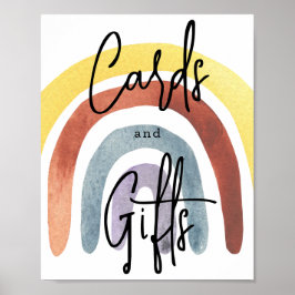 Póster Poster de tarjetas acuarelas Boho Rainbow