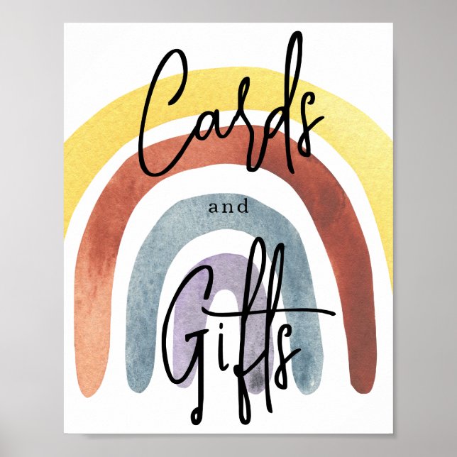 Póster Poster de tarjetas acuarelas Boho Rainbow (Frente)