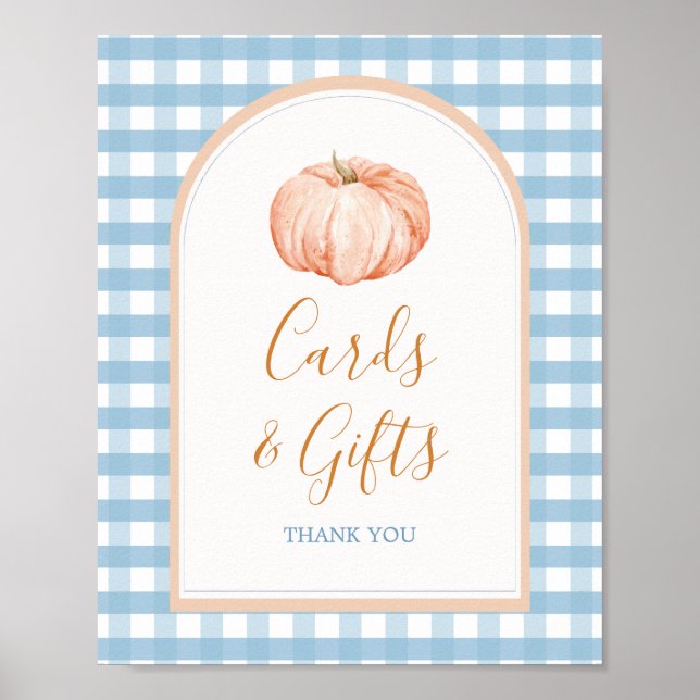 Póster Poster de tarjetas de Gingham Boho Blue Gingham (Frente)