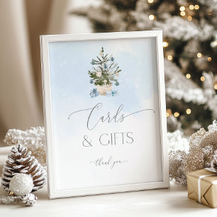 Póster Poster de tarjetas y regalos de Navidad azul