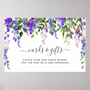Póster Poster de tarjetas y regalos florales de color acu