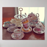 Poster de tazas de té de época