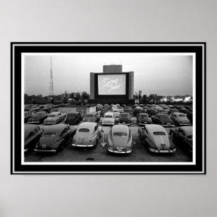 Póster Poster de teatro B&W Vintage Drive-In 13 x 19
