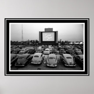 Póster Poster de teatro B&W Vintage Drive-In 13 x 19