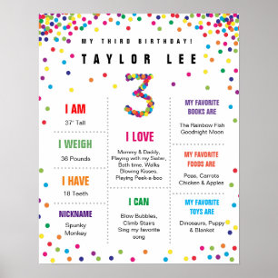 Póster Poster de tercer cumpleaños Rainbow Confetti