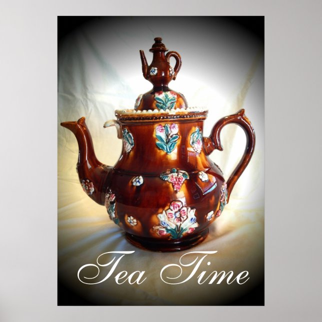 Póster Poster de tetera inglesa antigua época de té