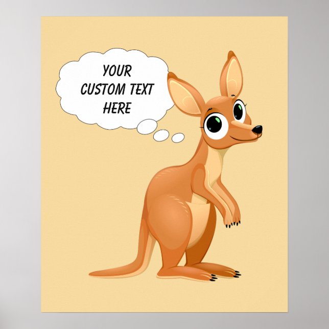 Póster Poster de texto de Cute Kangaroo personalizado (Frente)