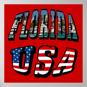 Póster Poster de texto de imagen de Florida y bandera de 
