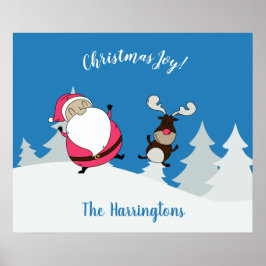 Póster Poster de texto de personalizado de renos y Santa