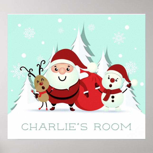 Póster Poster de texto de Santa, personalizado de renos y (Frente)