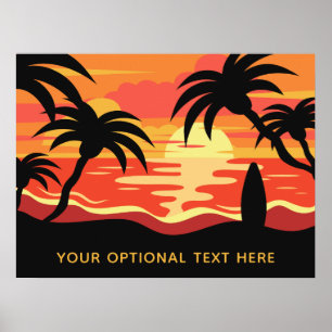 Póster Poster de texto personalizado de atardecer tropica