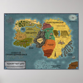 Póster Poster de tierras de mapa de memoria