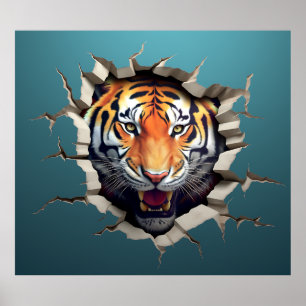 Póster Poster de tigres de la selva salta de la pared