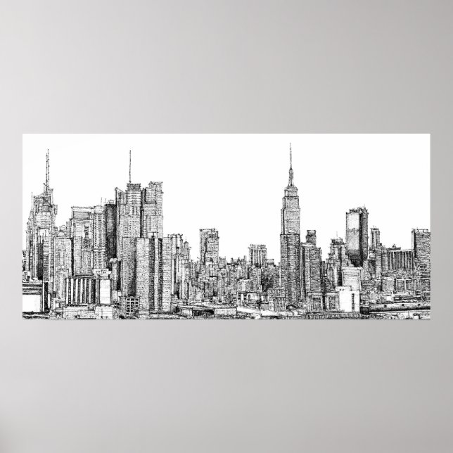 Póster Poster de tinta de perfil de Nueva York (Frente)