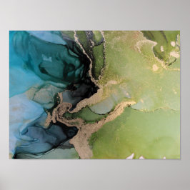 Póster Poster de tinta de tinta verde negro abstracto de
