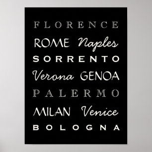 Póster Poster de tipografía de ciudades italianas