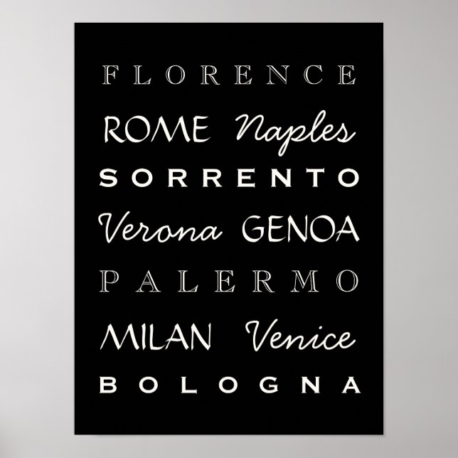 Póster Poster de tipografía de ciudades italianas (Frente)